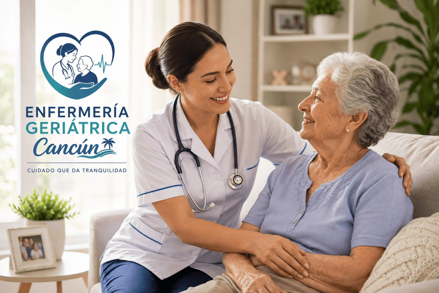 Enfermera atendiendo a una adulta mayor